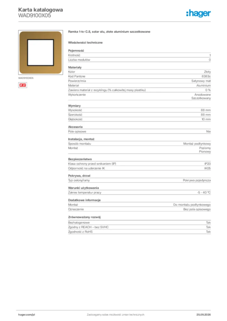 Zdjęcie Hager Karta katalogowa WAD9100X05 | Hager Polska