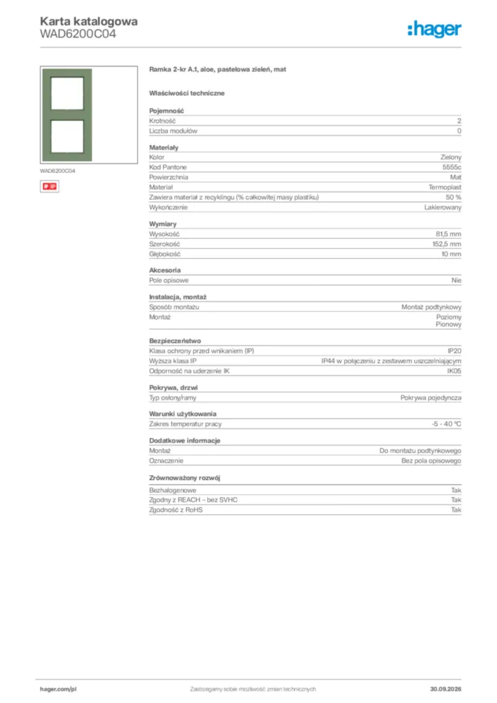 Zdjęcie Hager Karta katalogowa WAD6200C04 | Hager Polska