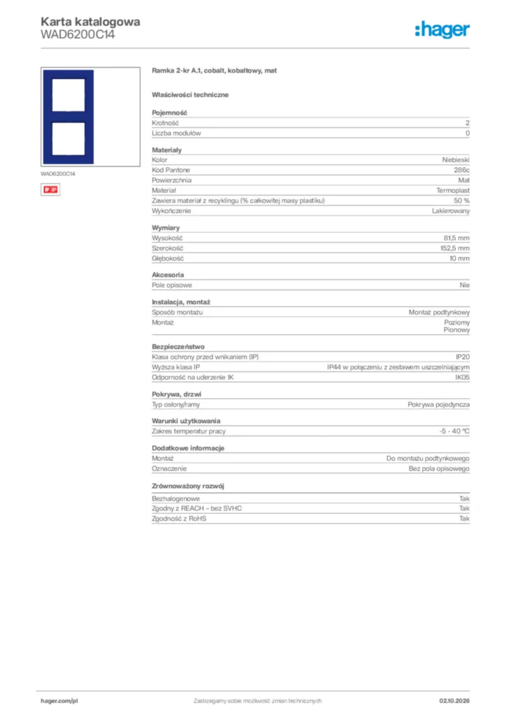 Zdjęcie Hager Karta katalogowa WAD6200C14 | Hager Polska