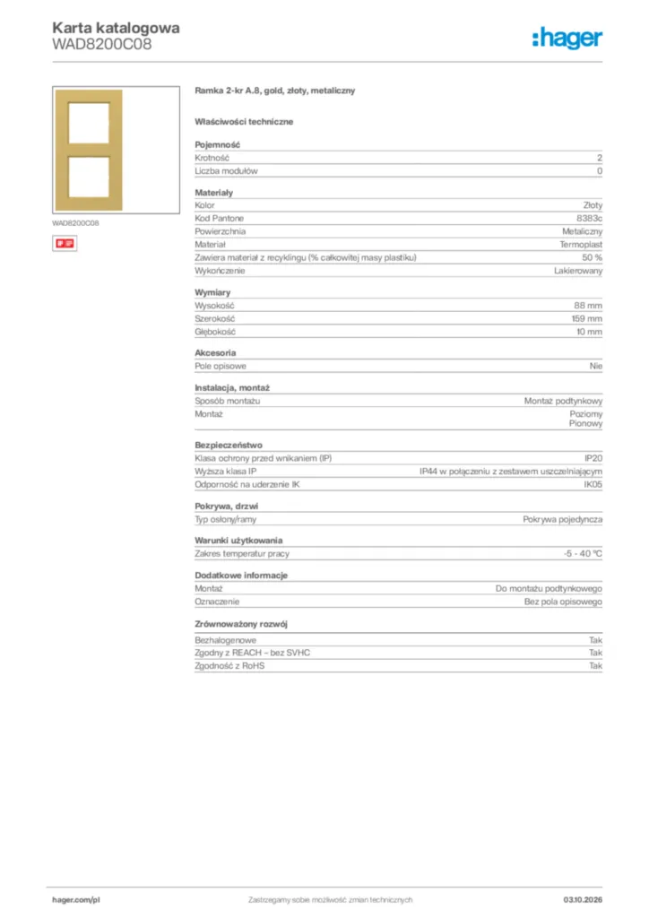 Zdjęcie Hager Karta katalogowa WAD8200C08 | Hager Polska