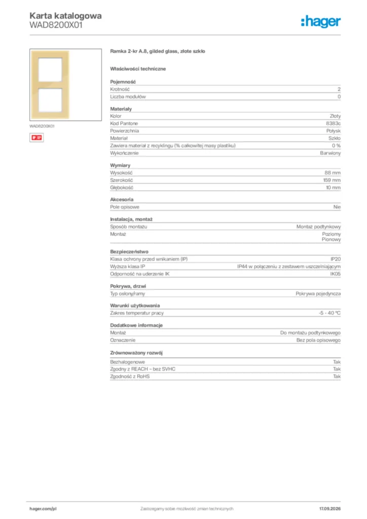 Zdjęcie Hager Karta katalogowa WAD8200X01 | Hager Polska