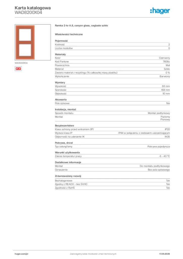 Zdjęcie Hager Karta katalogowa WAD8200X04 | Hager Polska