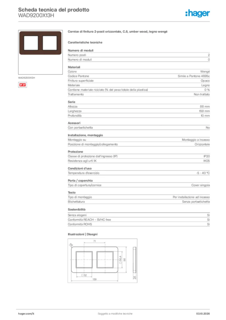 Immagine Hager Scheda tecnica del prodotto WAD9200X13H | Hager Italia