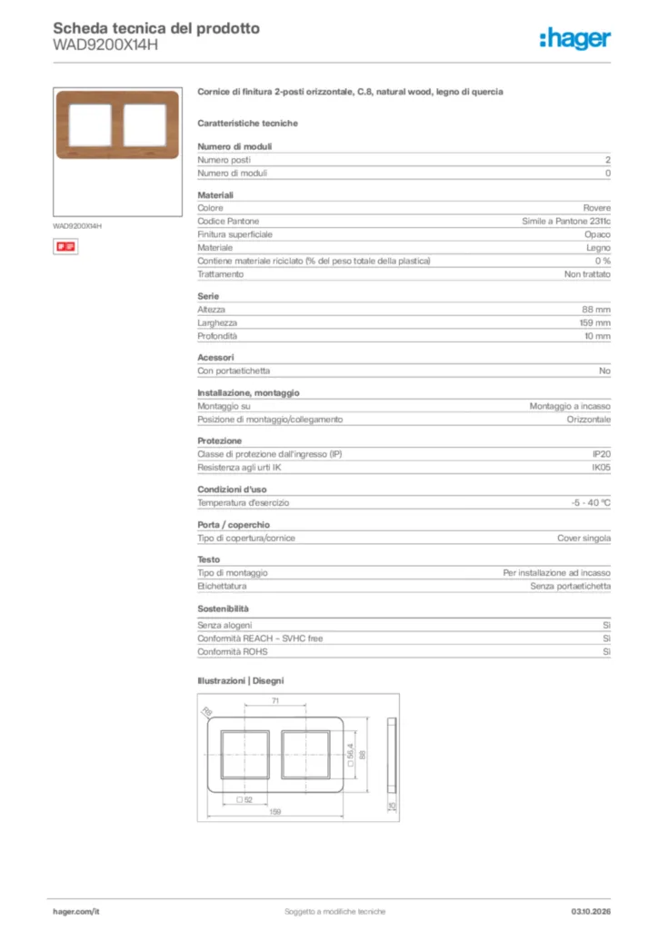 Immagine Hager Scheda tecnica del prodotto WAD9200X14H | Hager Italia
