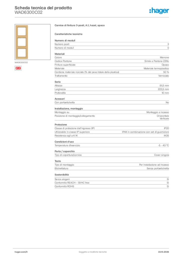 Immagine Hager Scheda tecnica del prodotto WAD6300C02 | Hager Italia