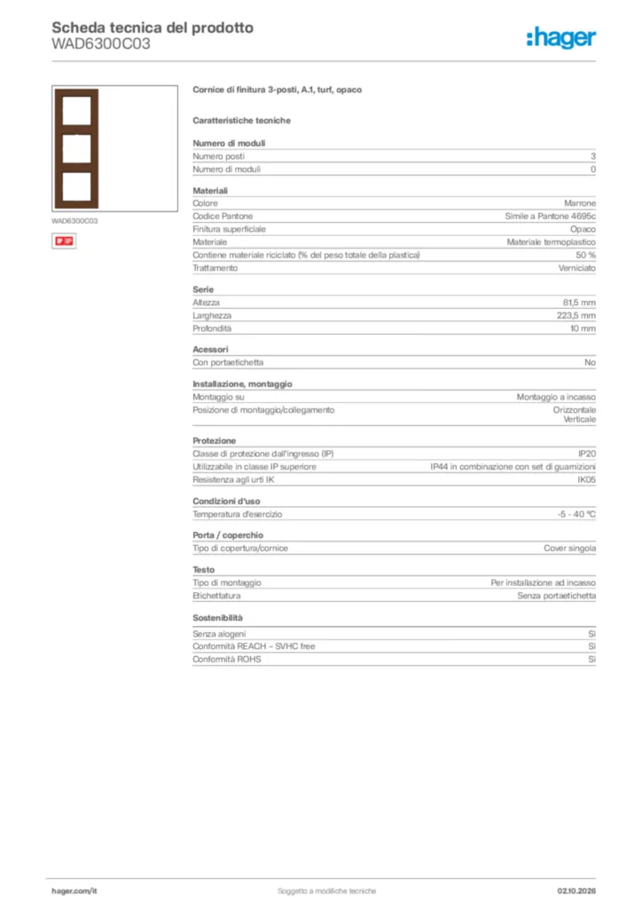 Immagine Hager Scheda tecnica del prodotto WAD6300C03 | Hager Italia
