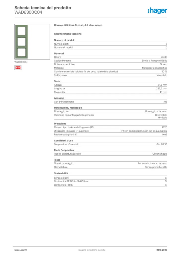 Immagine Hager Scheda tecnica del prodotto WAD6300C04 | Hager Italia