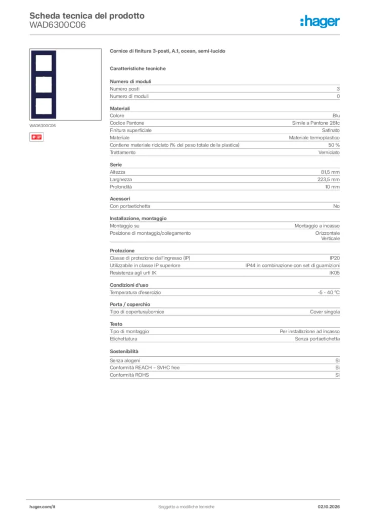 Immagine Hager Scheda tecnica del prodotto WAD6300C06 | Hager Italia