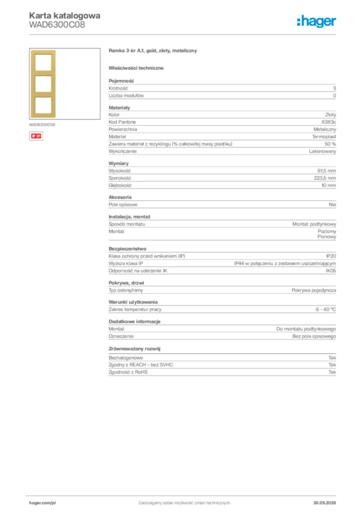 Zdjęcie Hager Karta katalogowa WAD6300C08 | Hager Polska