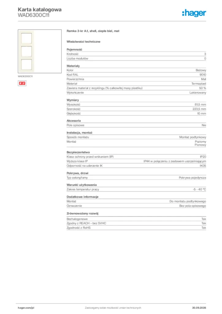 Zdjęcie Hager Karta katalogowa WAD6300C11 | Hager Polska
