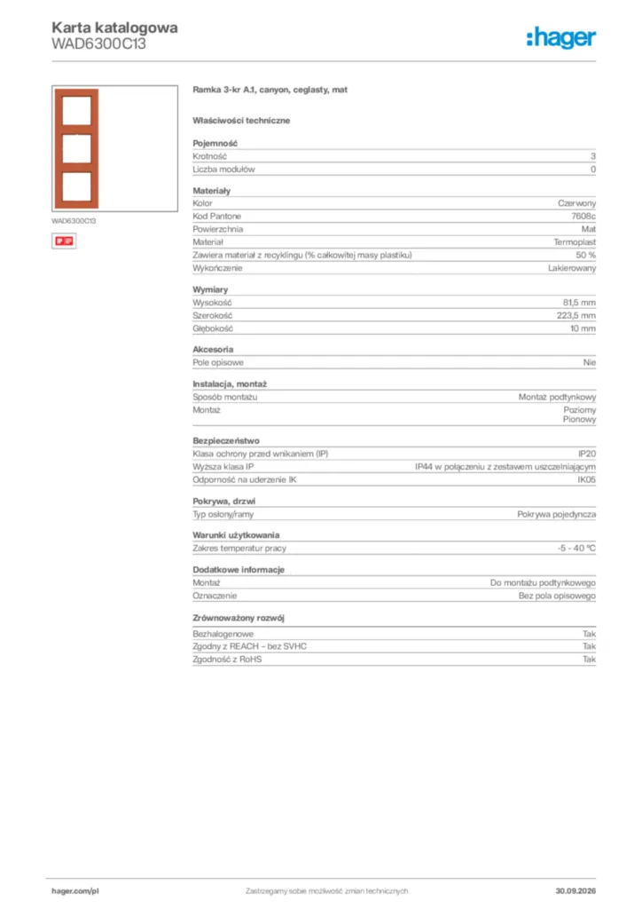 Zdjęcie Hager Karta katalogowa WAD6300C13 | Hager Polska