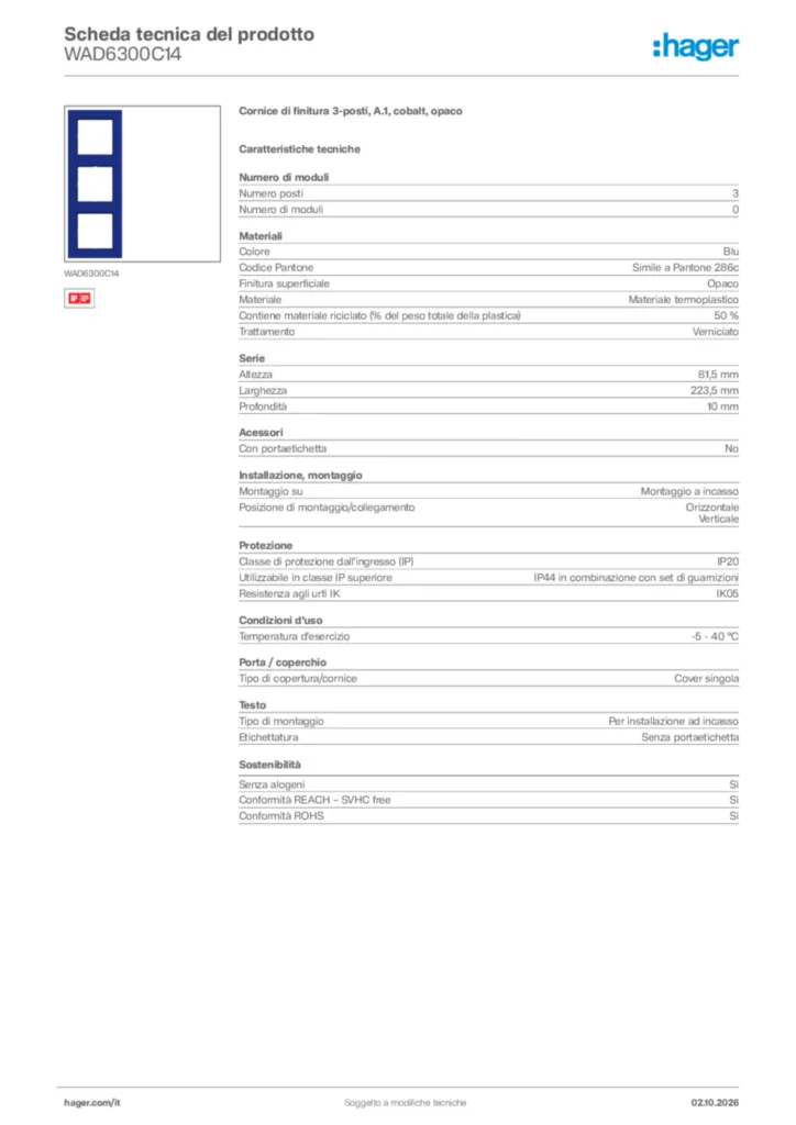 Immagine Hager Scheda tecnica del prodotto WAD6300C14 | Hager Italia