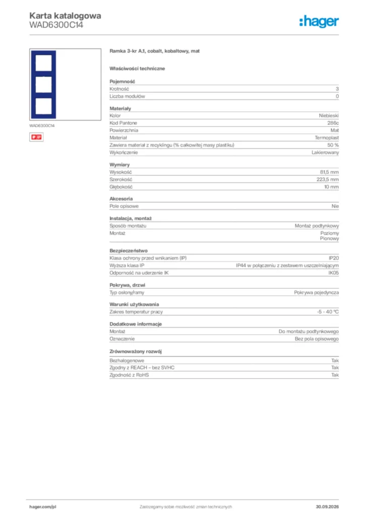 Zdjęcie Hager Karta katalogowa WAD6300C14 | Hager Polska