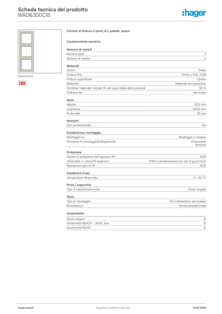 Immagine Hager Scheda tecnica del prodotto WAD6300C15 | Hager Italia
