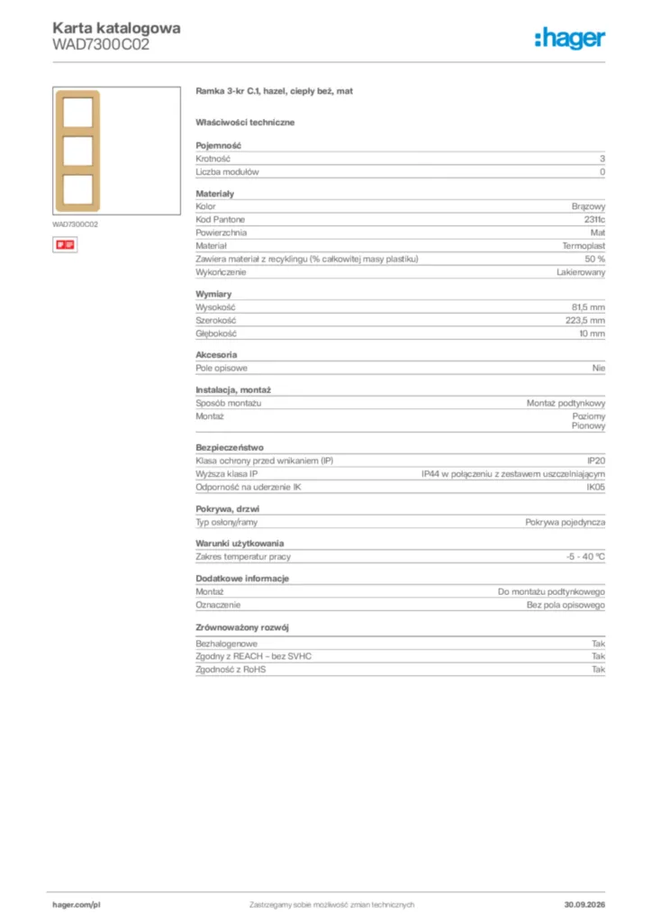 Zdjęcie Hager Karta katalogowa WAD7300C02 | Hager Polska