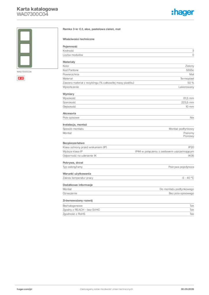 Zdjęcie Hager Karta katalogowa WAD7300C04 | Hager Polska