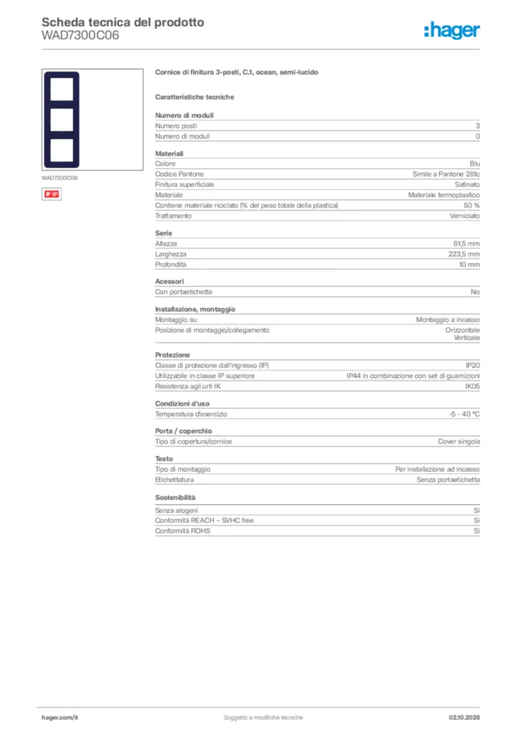 Immagine Hager Scheda tecnica del prodotto WAD7300C06 | Hager Italia