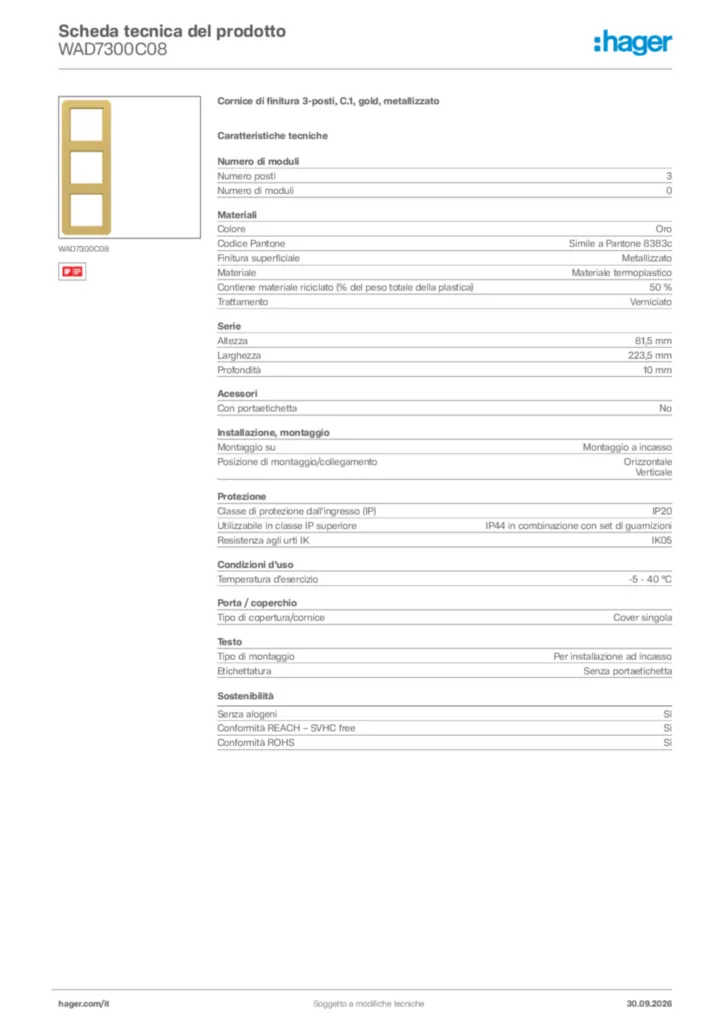 Immagine Hager Scheda tecnica del prodotto WAD7300C08 | Hager Italia