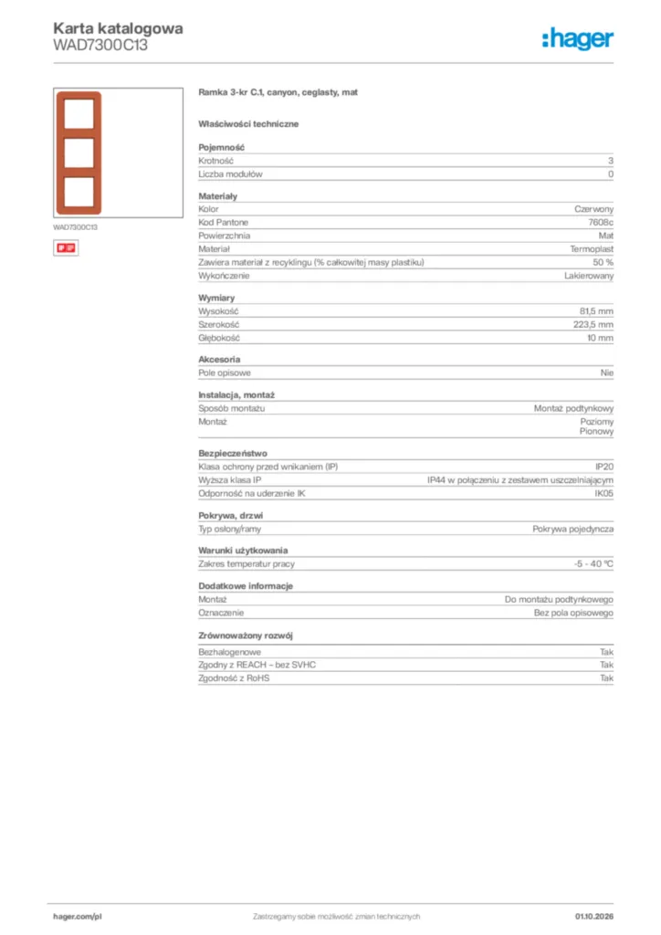 Zdjęcie Hager Karta katalogowa WAD7300C13 | Hager Polska