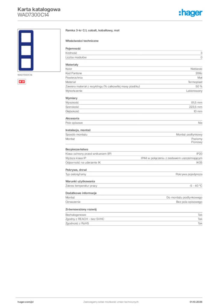Zdjęcie Hager Karta katalogowa WAD7300C14 | Hager Polska