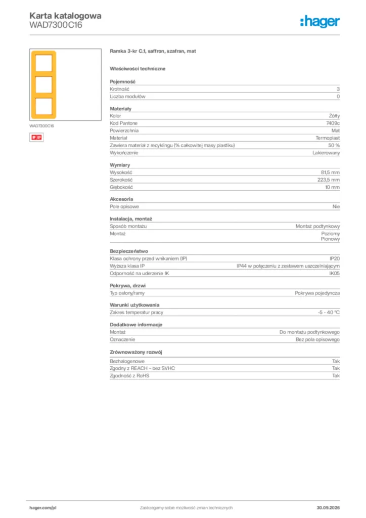 Zdjęcie Hager Karta katalogowa WAD7300C16 | Hager Polska