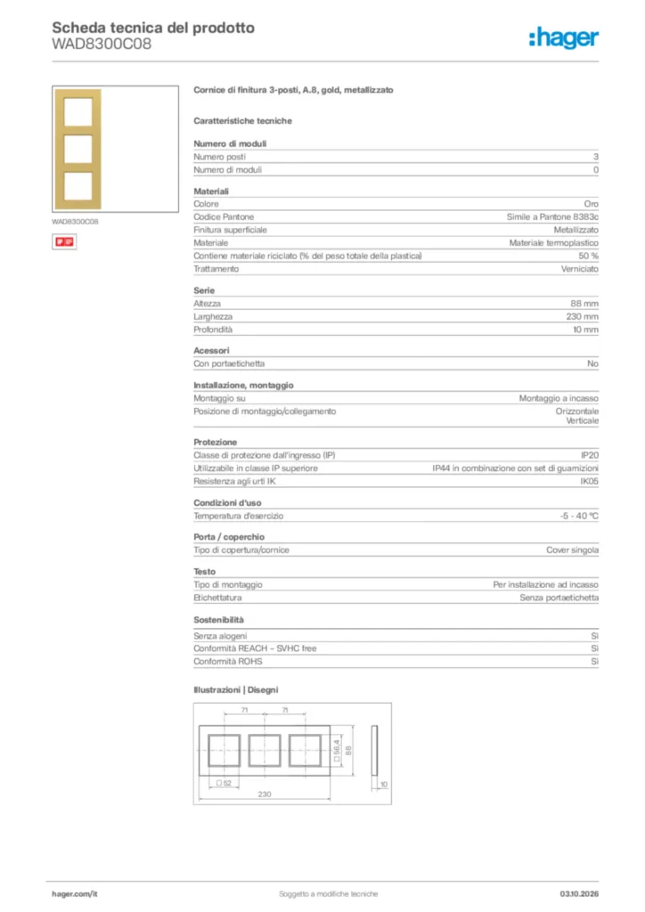 Immagine Hager Scheda tecnica del prodotto WAD8300C08 | Hager Italia
