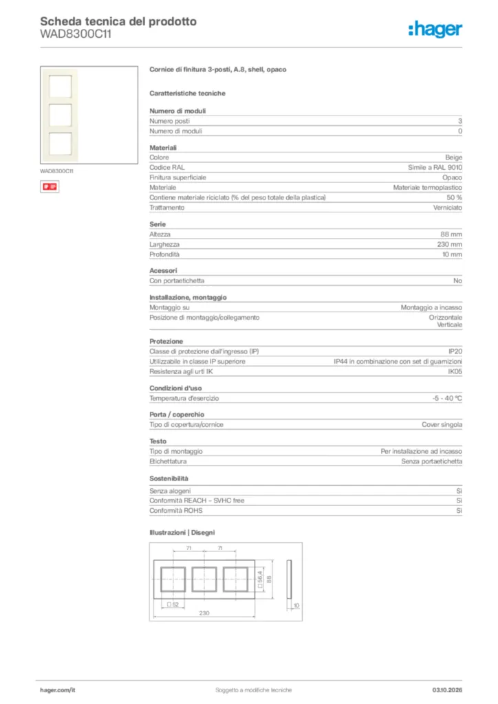 Immagine Hager Scheda tecnica del prodotto WAD8300C11 | Hager Italia