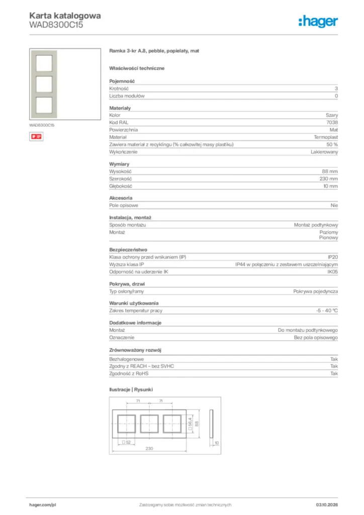 Zdjęcie Hager Karta katalogowa WAD8300C15 | Hager Polska