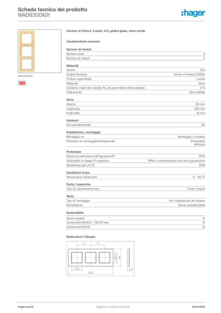 Immagine Hager Scheda tecnica del prodotto WAD8300X01 | Hager Italia