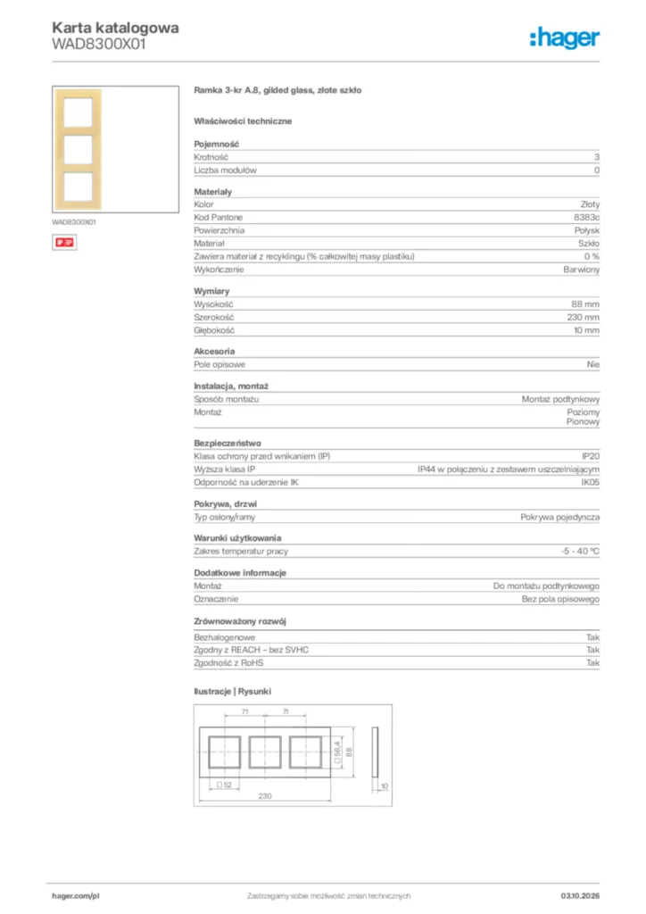 Zdjęcie Hager Karta katalogowa WAD8300X01 | Hager Polska