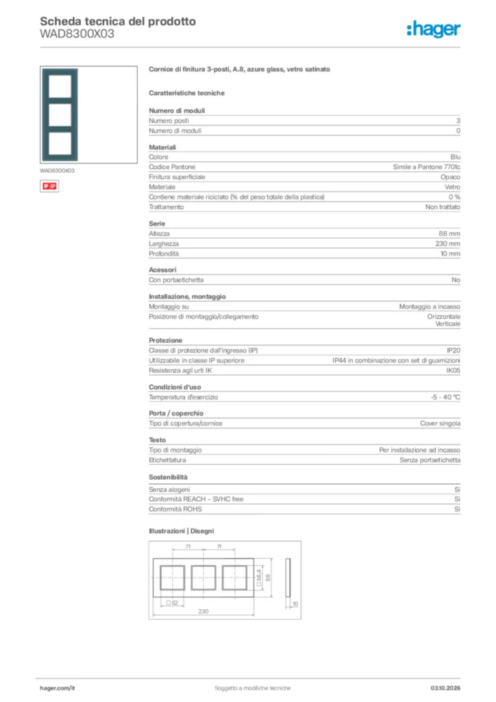 Immagine Hager Scheda tecnica del prodotto WAD8300X03 | Hager Italia