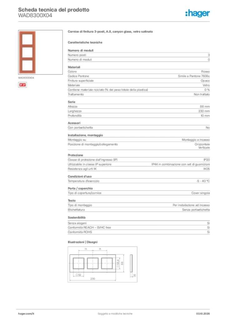 Immagine Hager Scheda tecnica del prodotto WAD8300X04 | Hager Italia