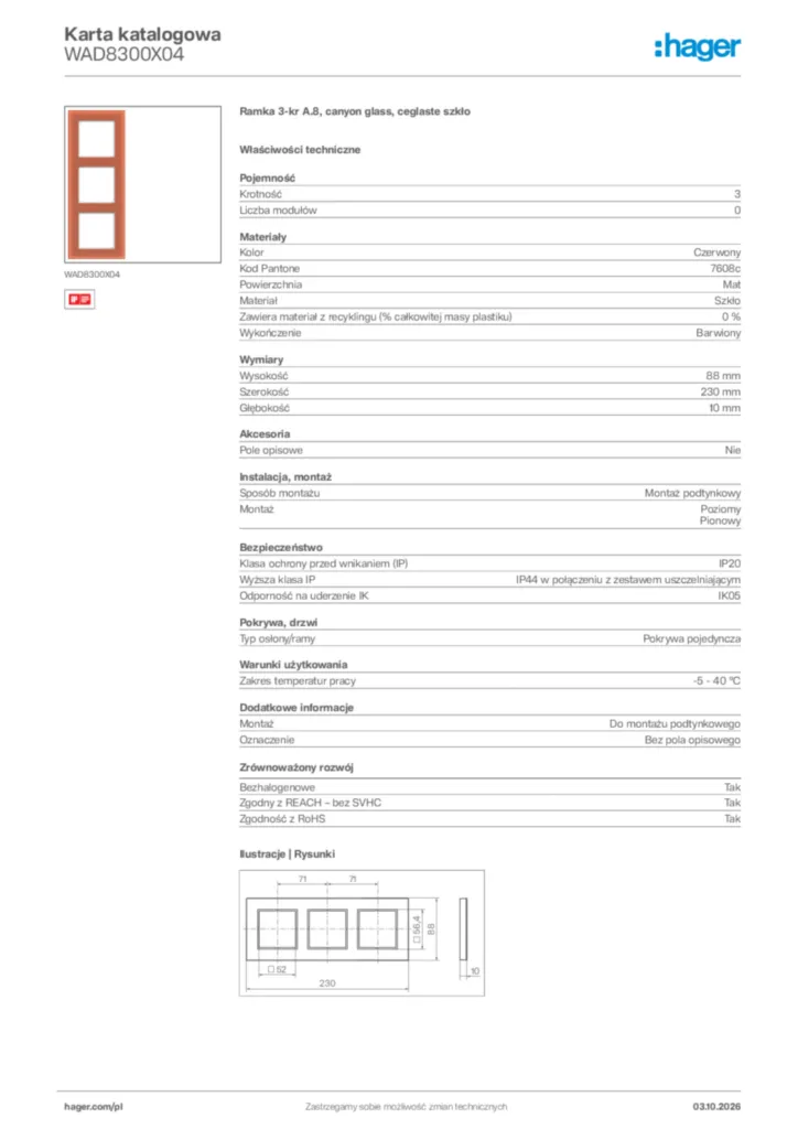 Zdjęcie Hager Karta katalogowa WAD8300X04 | Hager Polska
