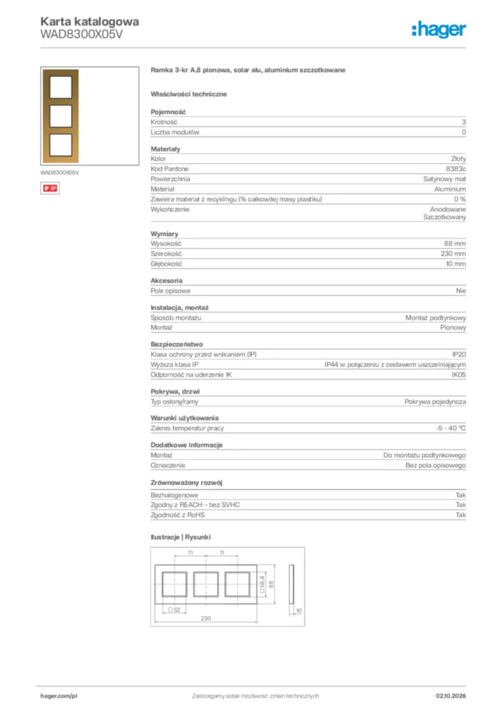 Zdjęcie Hager Karta katalogowa WAD8300X05V | Hager Polska