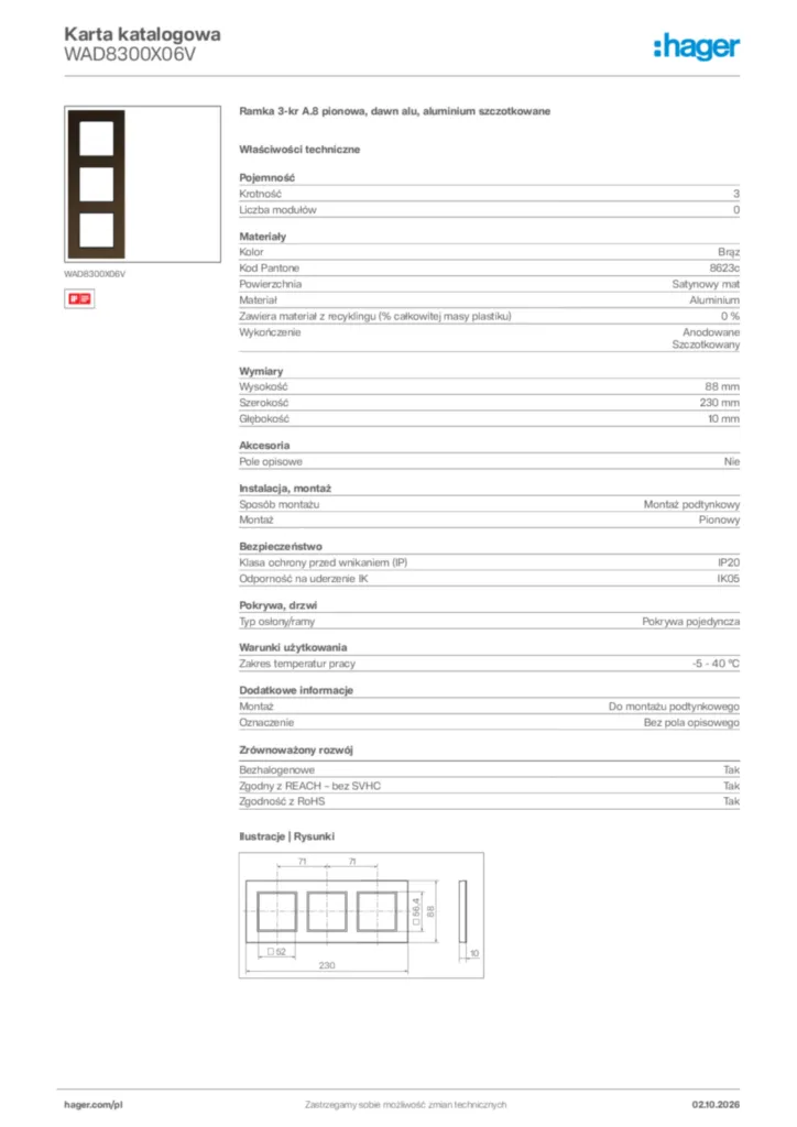 Zdjęcie Hager Karta katalogowa WAD8300X06V | Hager Polska