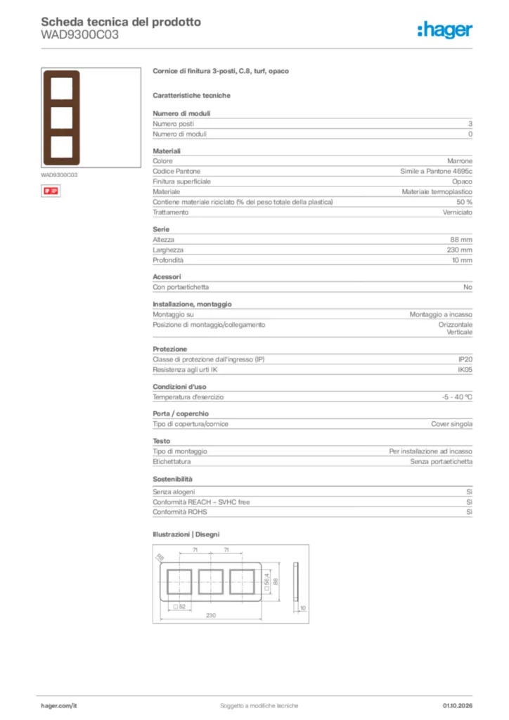 Immagine Hager Scheda tecnica del prodotto WAD9300C03 | Hager Italia