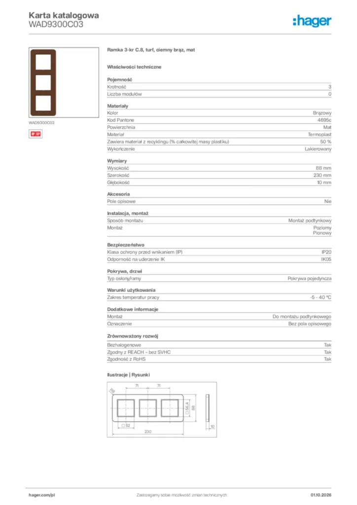 Zdjęcie Hager Karta katalogowa WAD9300C03 | Hager Polska