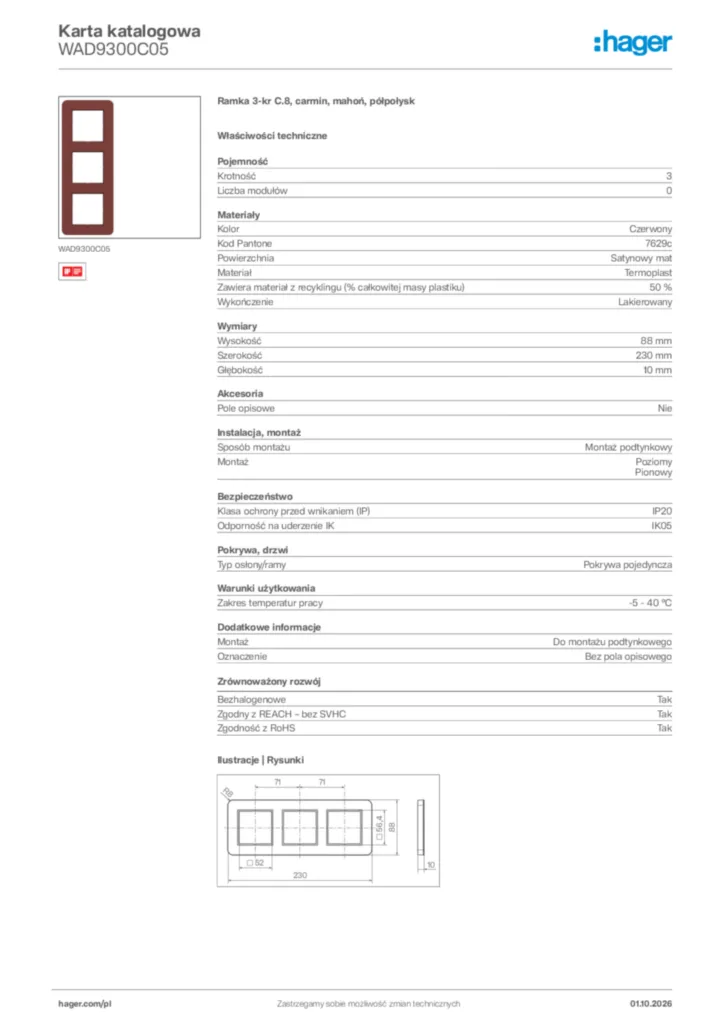 Zdjęcie Hager Karta katalogowa WAD9300C05 | Hager Polska