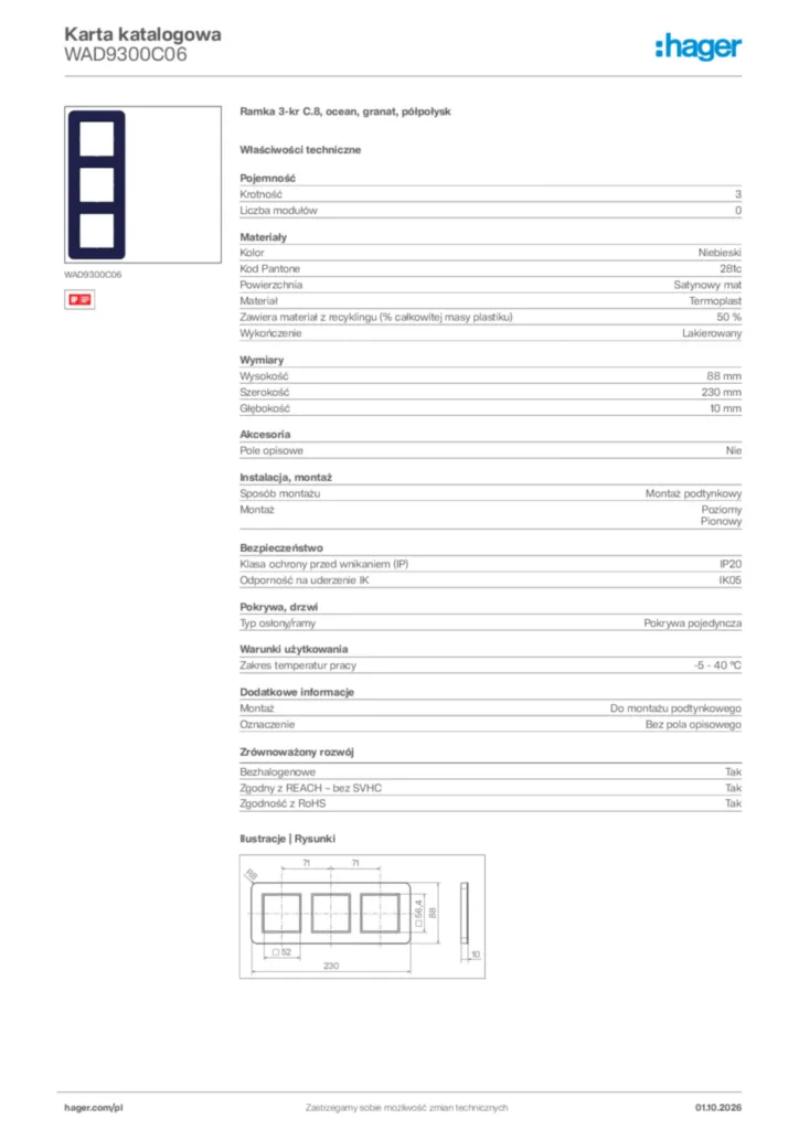 Zdjęcie Hager Karta katalogowa WAD9300C06 | Hager Polska