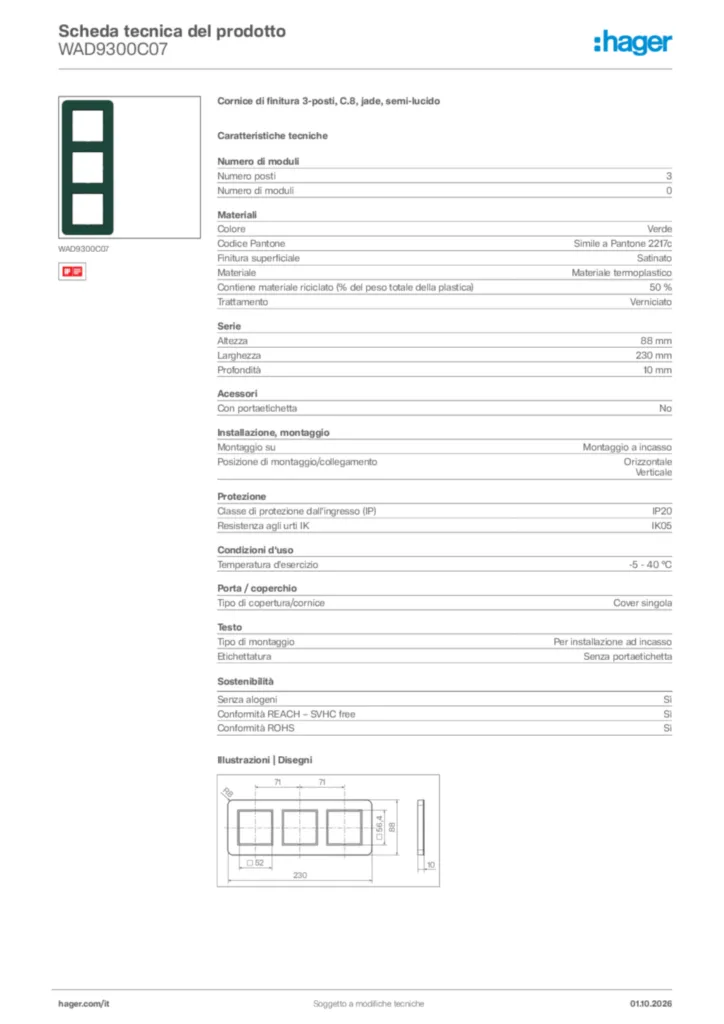 Immagine Hager Scheda tecnica del prodotto WAD9300C07 | Hager Italia