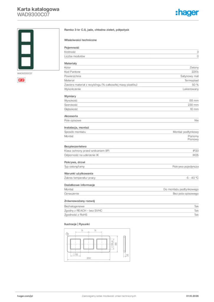 Zdjęcie Hager Karta katalogowa WAD9300C07 | Hager Polska