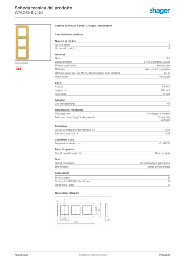 Immagine Hager Scheda tecnica del prodotto WAD9300C08 | Hager Italia
