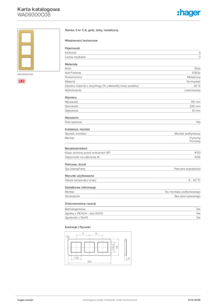 Zdjęcie Hager Karta katalogowa WAD9300C08 | Hager Polska