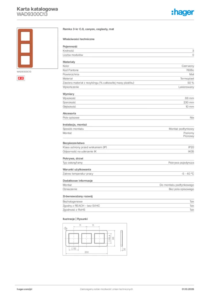 Zdjęcie Hager Karta katalogowa WAD9300C13 | Hager Polska