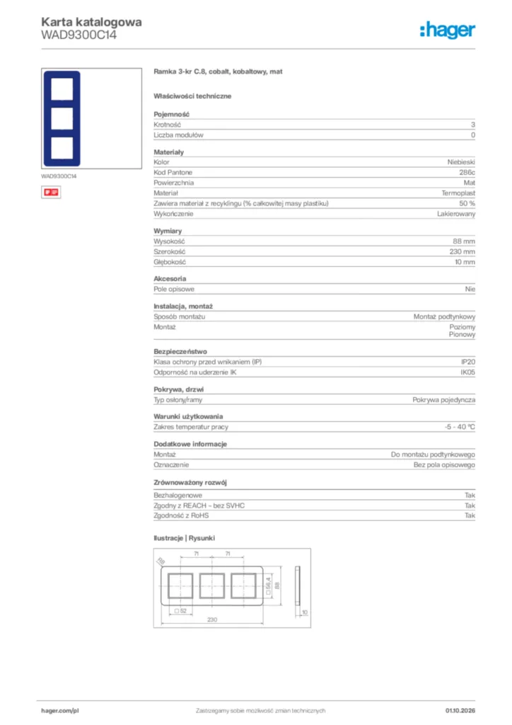 Zdjęcie Hager Karta katalogowa WAD9300C14 | Hager Polska