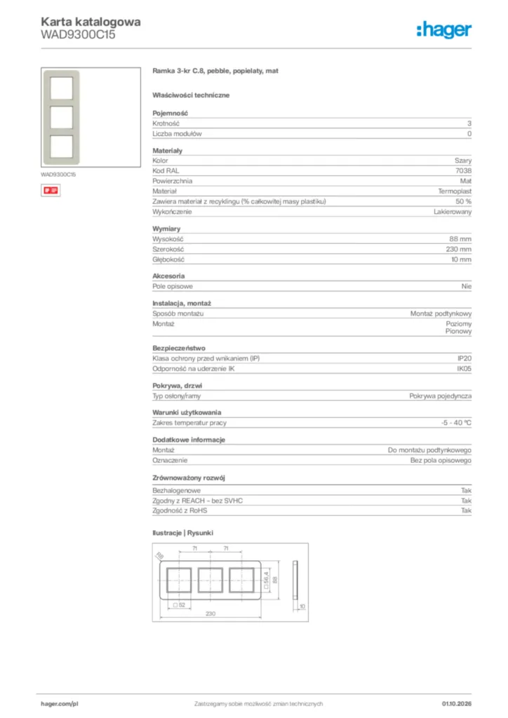 Zdjęcie Hager Karta katalogowa WAD9300C15 | Hager Polska