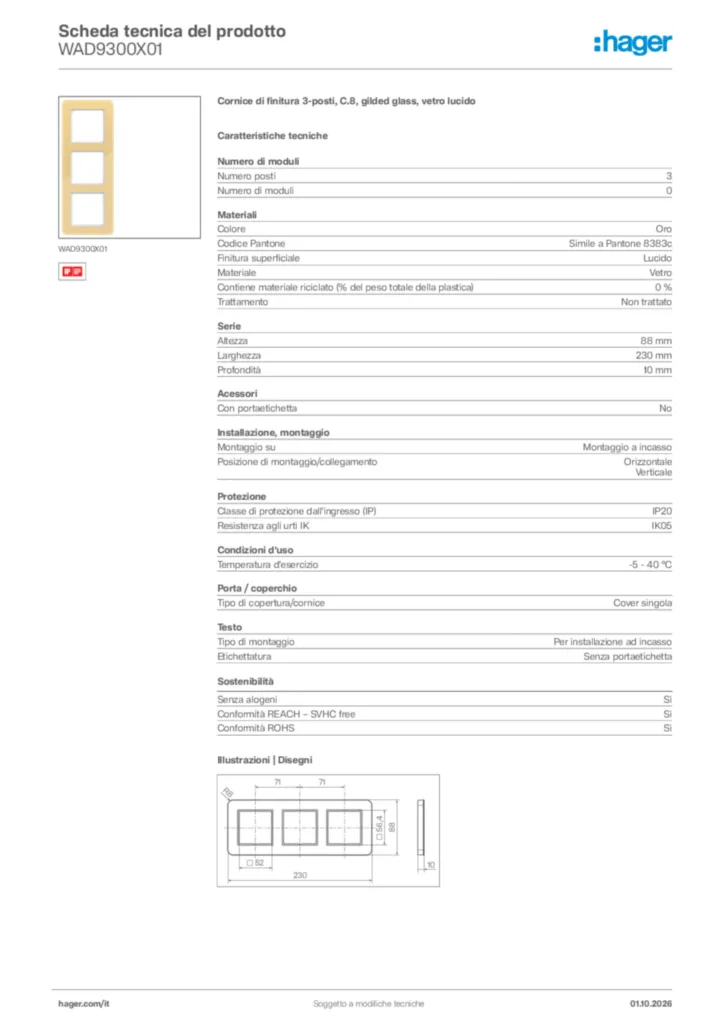 Immagine Hager Scheda tecnica del prodotto WAD9300X01 | Hager Italia