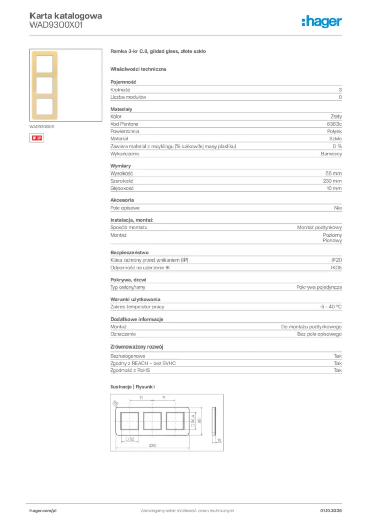 Zdjęcie Hager Karta katalogowa WAD9300X01 | Hager Polska