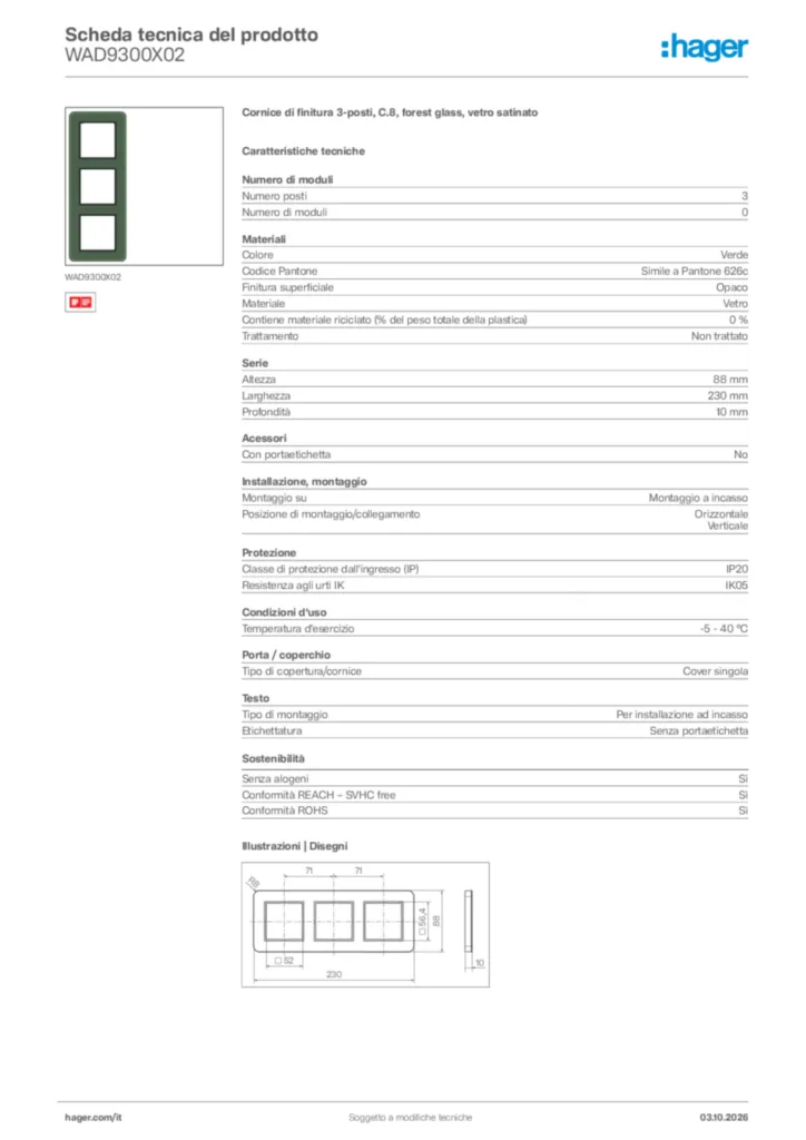 Immagine Hager Scheda tecnica del prodotto WAD9300X02 | Hager Italia