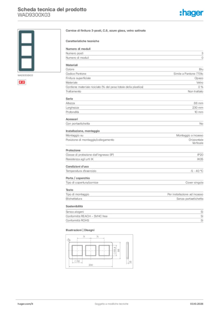 Immagine Hager Scheda tecnica del prodotto WAD9300X03 | Hager Italia